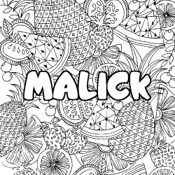 Coloring page first name MALICK - Fruits mandala background