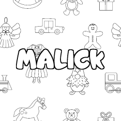 Coloring page first name MALICK - Toys background