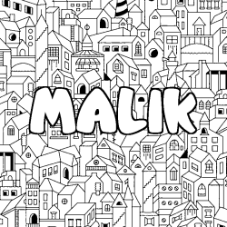 Coloring page first name MALIK - City background