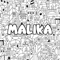 Coloring page first name MALIKA - City background