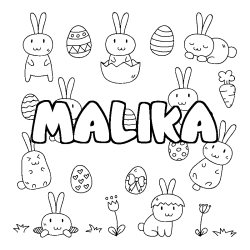 Coloring page first name MALIKA - Easter background