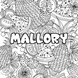 Coloring page first name MALLORY - Fruits mandala background