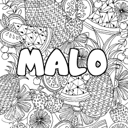 Coloring page first name MALO - Fruits mandala background