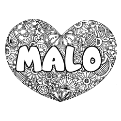 Coloring page first name MALO - Heart mandala background