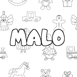 Coloring page first name MALO - Toys background