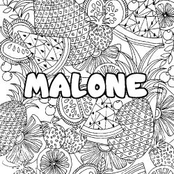 Coloring page first name MALONE - Fruits mandala background