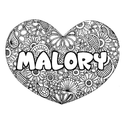 Coloring page first name MALORY - Heart mandala background