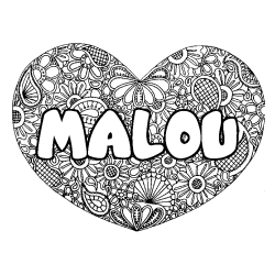 Coloring page first name MALOU - Heart mandala background