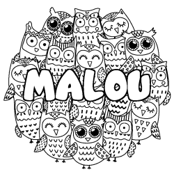 Coloring page first name MALOU - Owls background