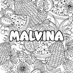 Coloring page first name MALVINA - Fruits mandala background