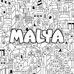 Coloring page first name MALYA - City background