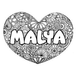 Coloring page first name MALYA - Heart mandala background
