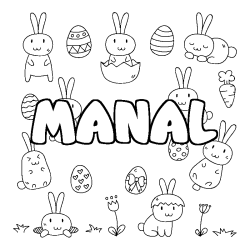 Coloring page first name MANAL - Easter background