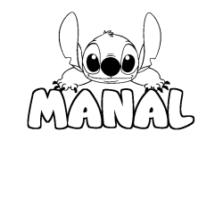 Coloring page first name MANAL - Stitch background