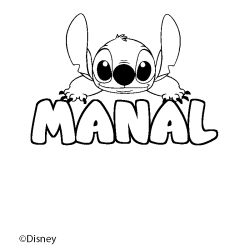 Coloring page first name MANAL - Stitch background