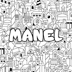 Coloring page first name MANEL - City background