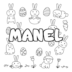Coloring page first name MANEL - Easter background