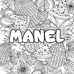 Coloring page first name MANEL - Fruits mandala background
