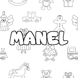 Coloring page first name MANEL - Toys background
