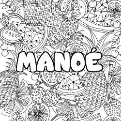 Coloring page first name MANOÉ - Fruits mandala background
