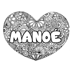 Coloring page first name MANOÉ - Heart mandala background