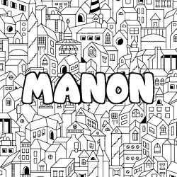 Coloring page first name MANON - City background