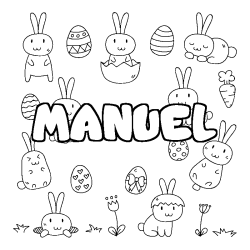 Coloring page first name MANUEL - Easter background