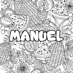 Coloring page first name MANUEL - Fruits mandala background
