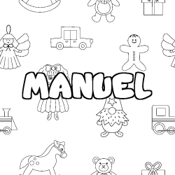 Coloring page first name MANUEL - Toys background
