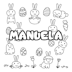Coloring page first name MANUELA - Easter background