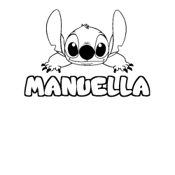 Coloring page first name MANUELLA - Stitch background
