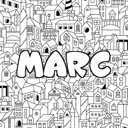 Coloring page first name MARC - City background