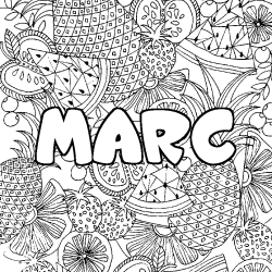 Coloring page first name MARC - Fruits mandala background