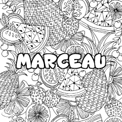 Coloring page first name MARCEAU - Fruits mandala background