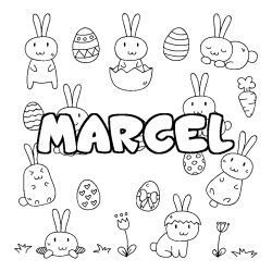 Coloring page first name MARCEL - Easter background