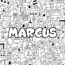 Coloring page first name MARCUS - City background