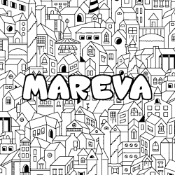 Coloring page first name MAREVA - City background