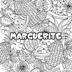 Coloring page first name MARGUERITE - Fruits mandala background