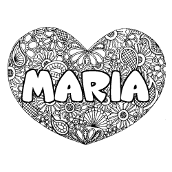 Coloring page first name MARIA - Heart mandala background