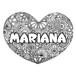 Coloring page first name MARIANA - Heart mandala background