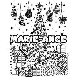 Coloring page first name MARIE-ANGE - Christmas tree and presents background
