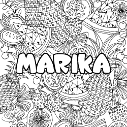 Coloring page first name MARIKA - Fruits mandala background