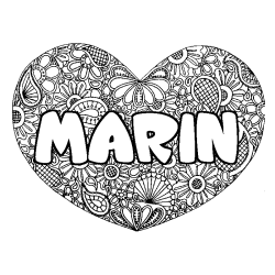 Coloring page first name MARIN - Heart mandala background
