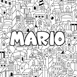 Coloring page first name MARIO - City background