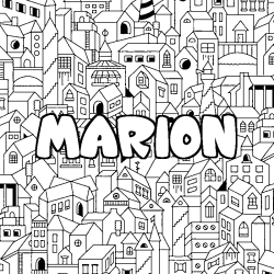Coloring page first name MARION - City background