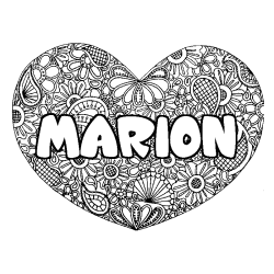Coloring page first name MARION - Heart mandala background
