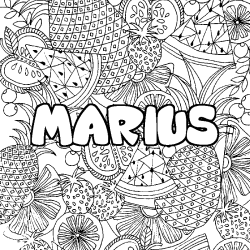 Coloring page first name MARIUS - Fruits mandala background