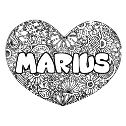 Coloring page first name MARIUS - Heart mandala background