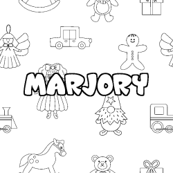 Coloring page first name MARJORY - Toys background