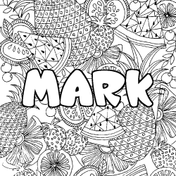Coloring page first name MARK - Fruits mandala background
